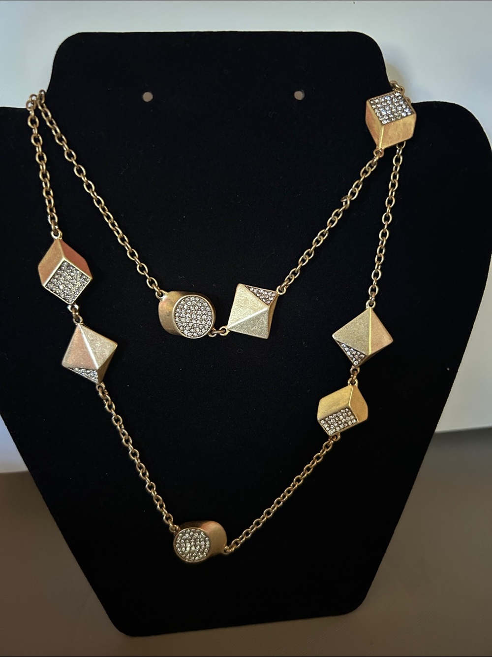 J.Crew Gold Geometric Pendant Long Necklace with Crystal Accents
